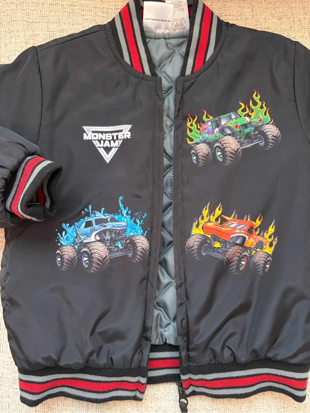 Monster Jam Zip-Up Bomber Jacket Boys Size 4 - Picture 5 of 12